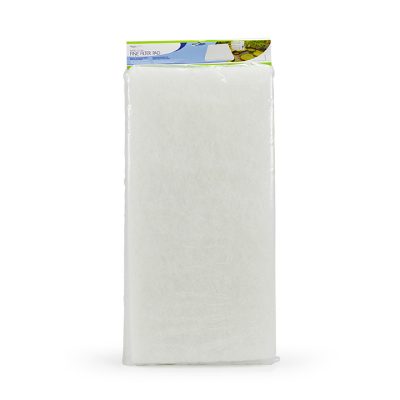A rectangular white aquarium filter pad in clear packaging with a labeled header at the top.